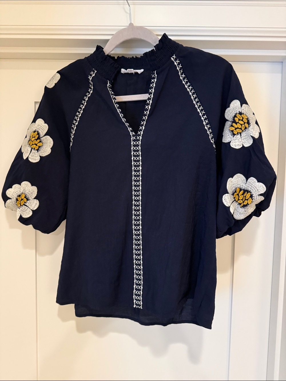 Boutique embroidered puff sleeve blouse